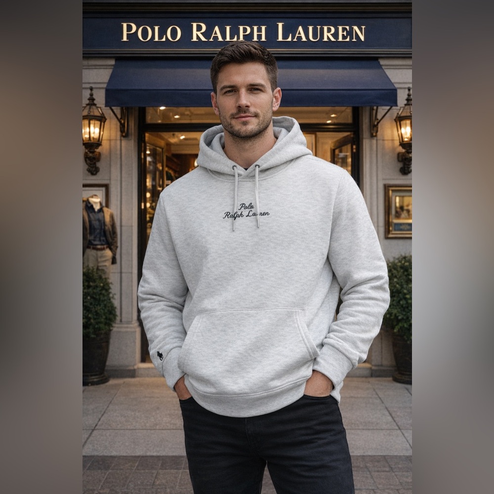 Polo by Ralph Lauren Heather Light Gray Pullover Hoodie ptp 25”